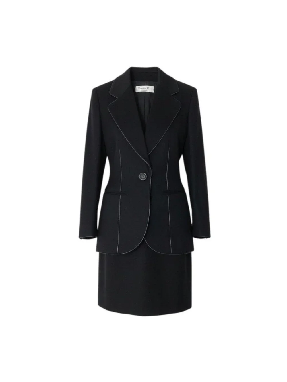Dior @S Vintage Skirt Set Tailored Jacket Leather Piping